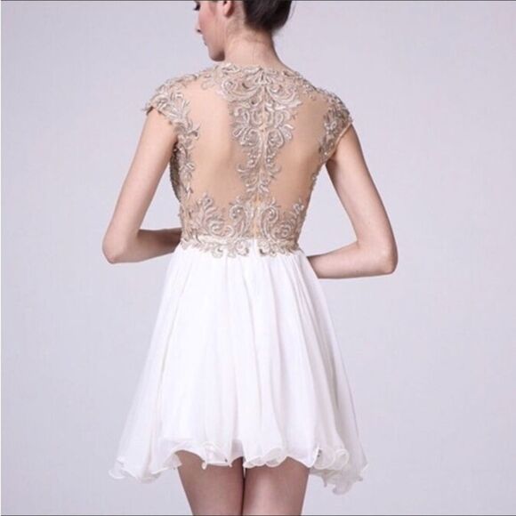 Cinderella Devine Pink Blush Short Embellished A line Chiffon Dress Sz 6 - Picture 2 of 7